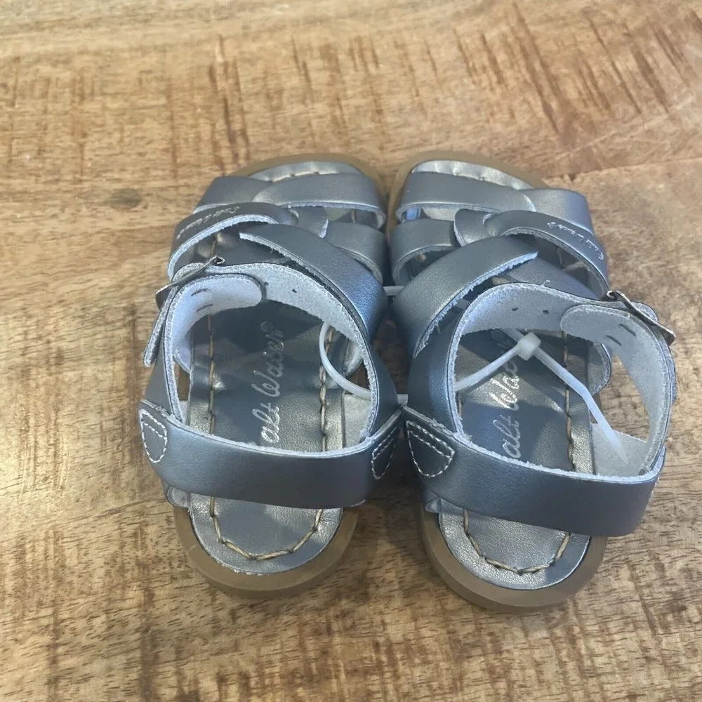 Boutique Salt Water Silver Leather Sandal Toddler 6 Silver Lining sun